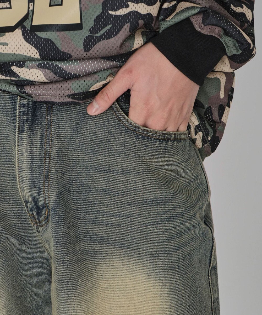 WEGO 【紐で調節可能】スーパーバギーデニムショーツ 