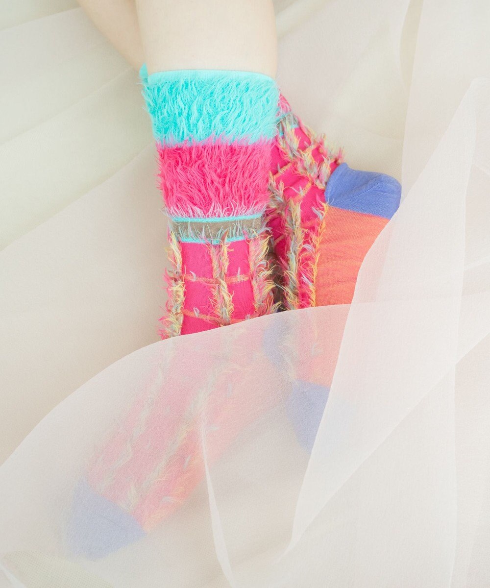 COQ BLOCK FLAG チェック リバーシブルファーソックス 