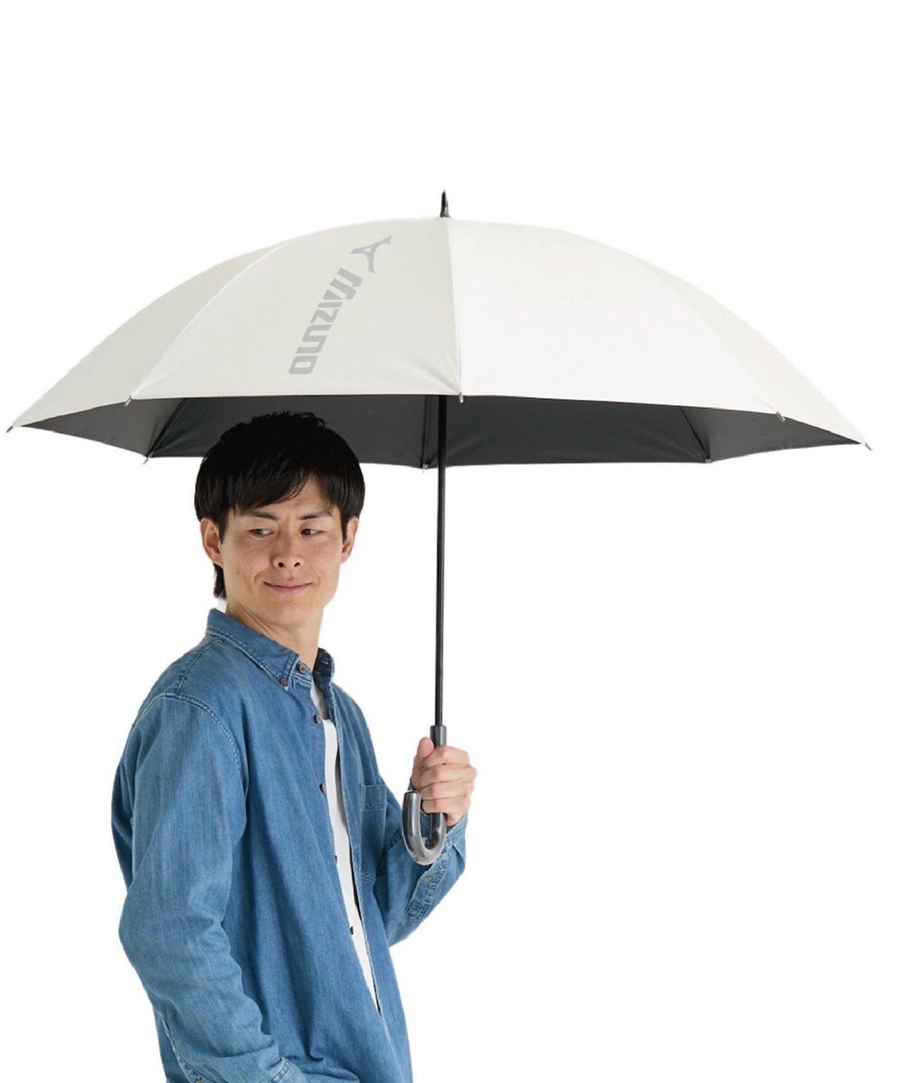 MOONBAT 【大きめ】MIZUNO メンズ 晴雨兼用日傘 長傘 BIGロゴ 遮光 遮熱 UV ユニセックス ホワイト