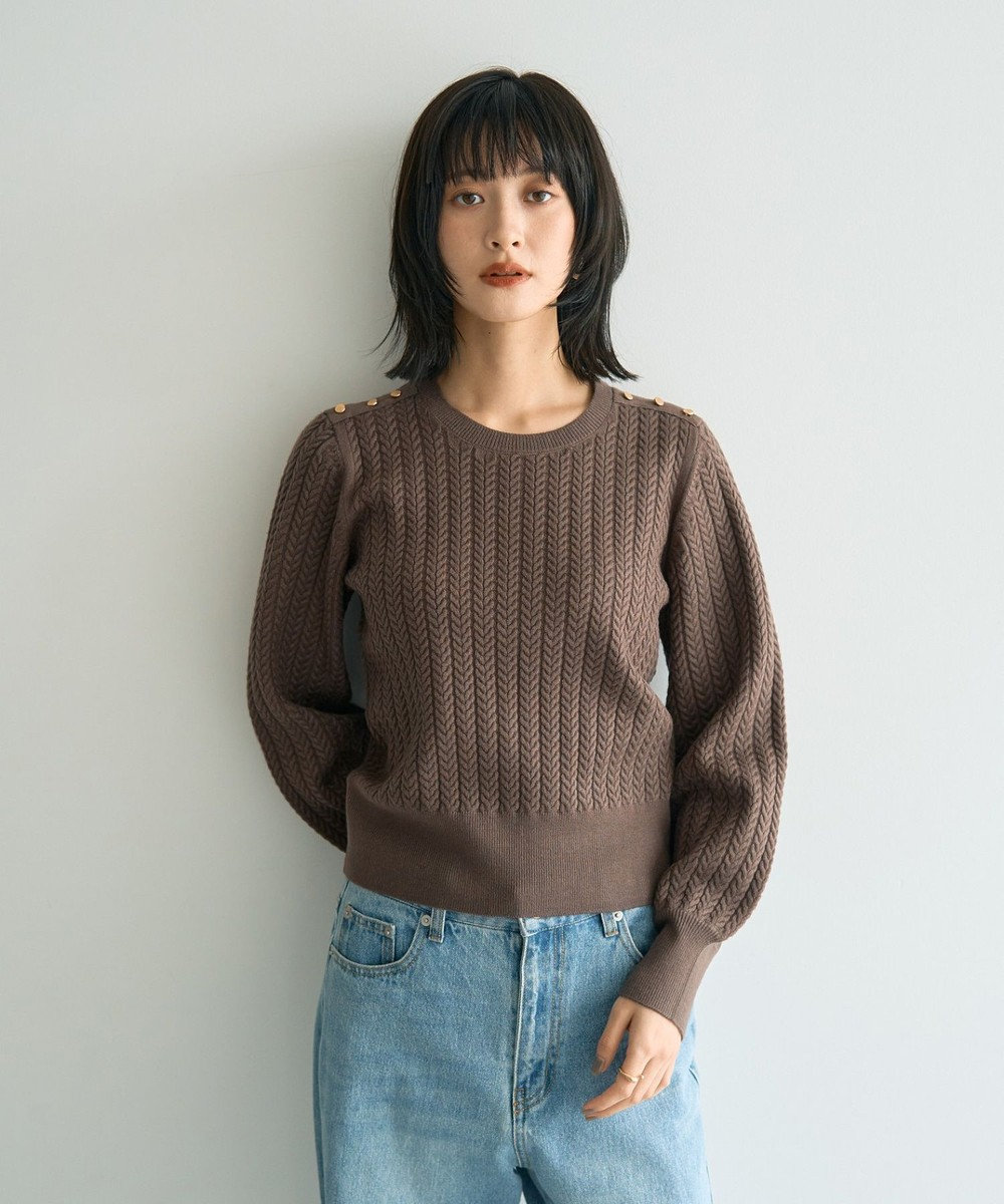 YECCA VECCA 金釦ミニケーブルニット 