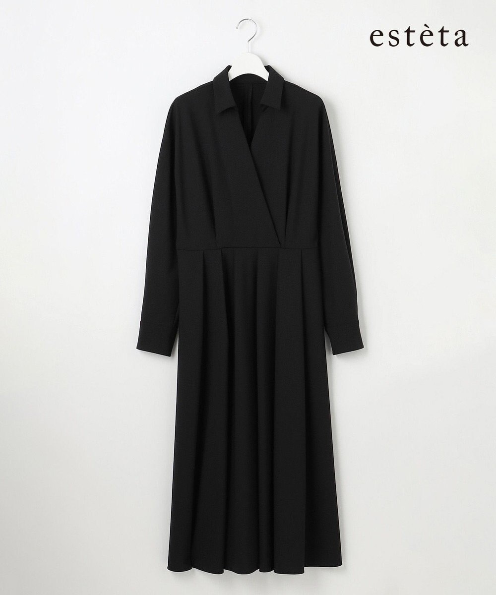 23区 L 【エステータ】ウールトロドライストレッチ カシュクールシャツ ワンピース 