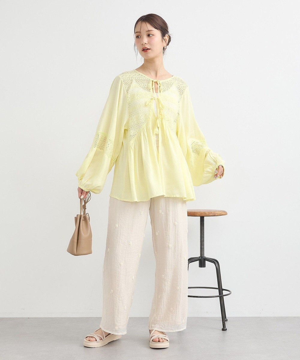 earth music&ecology レーヨンレースデザインシャツ 