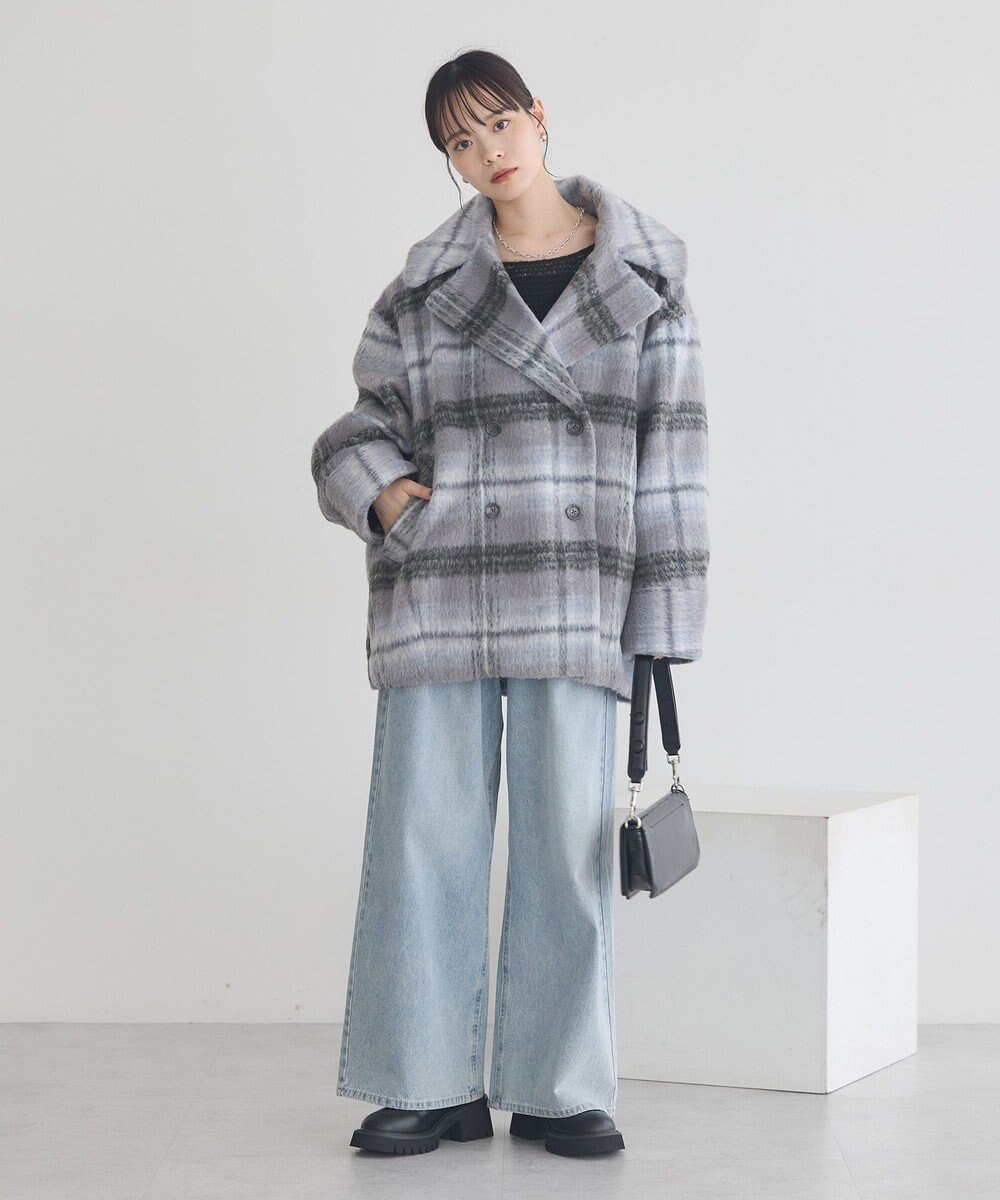 earth music&ecology チェックシャギーコート 