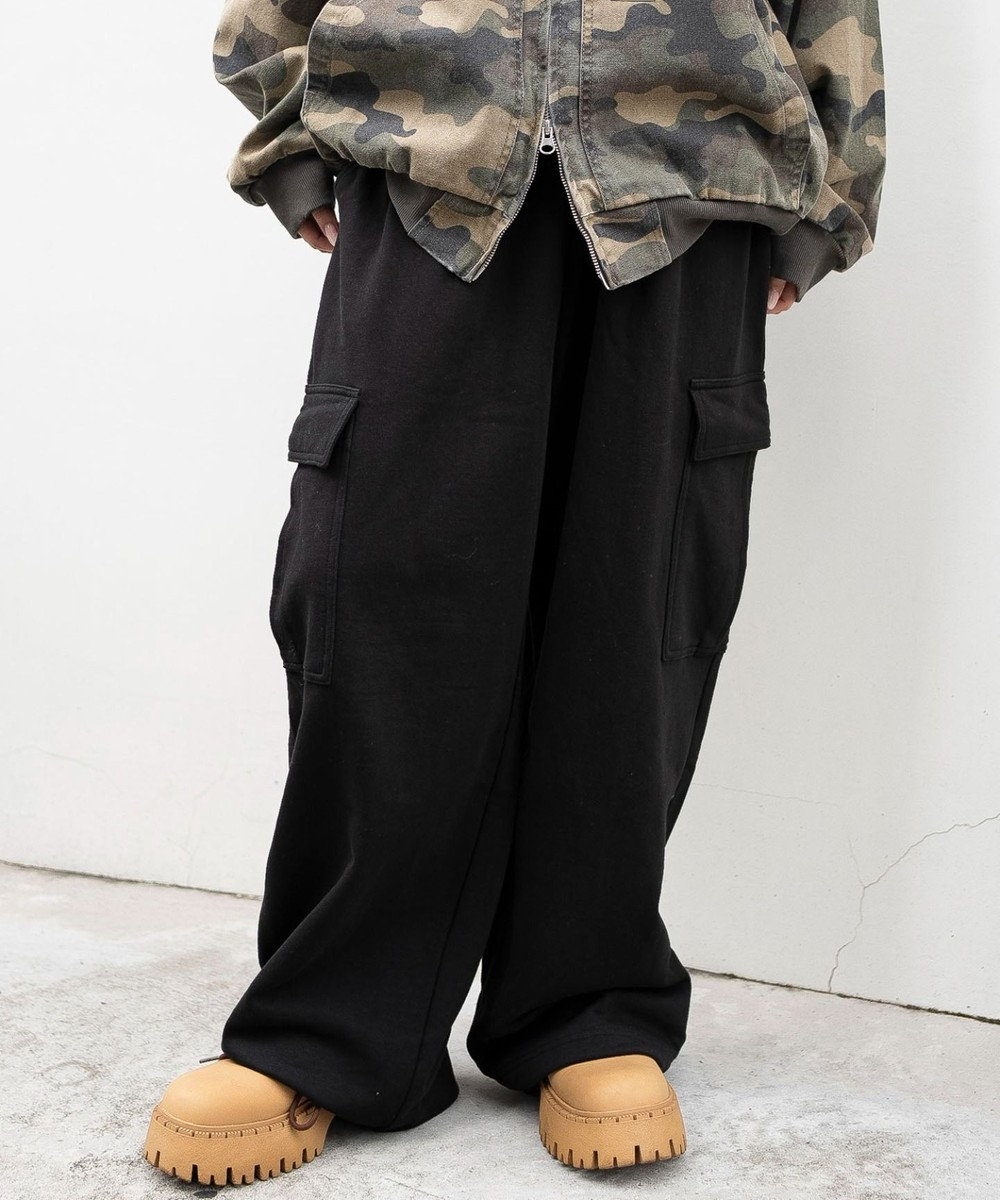 WEGO 【ユニセックス着用ITEM/ウエストゴム/MLサイズ展開】ワイドスウェットカーゴパンツ 