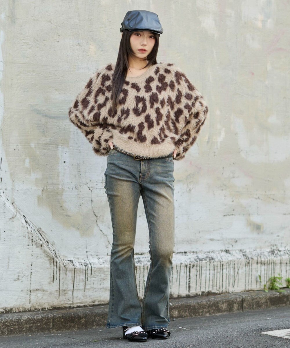 WEGO レオパードシャギーショートニット 