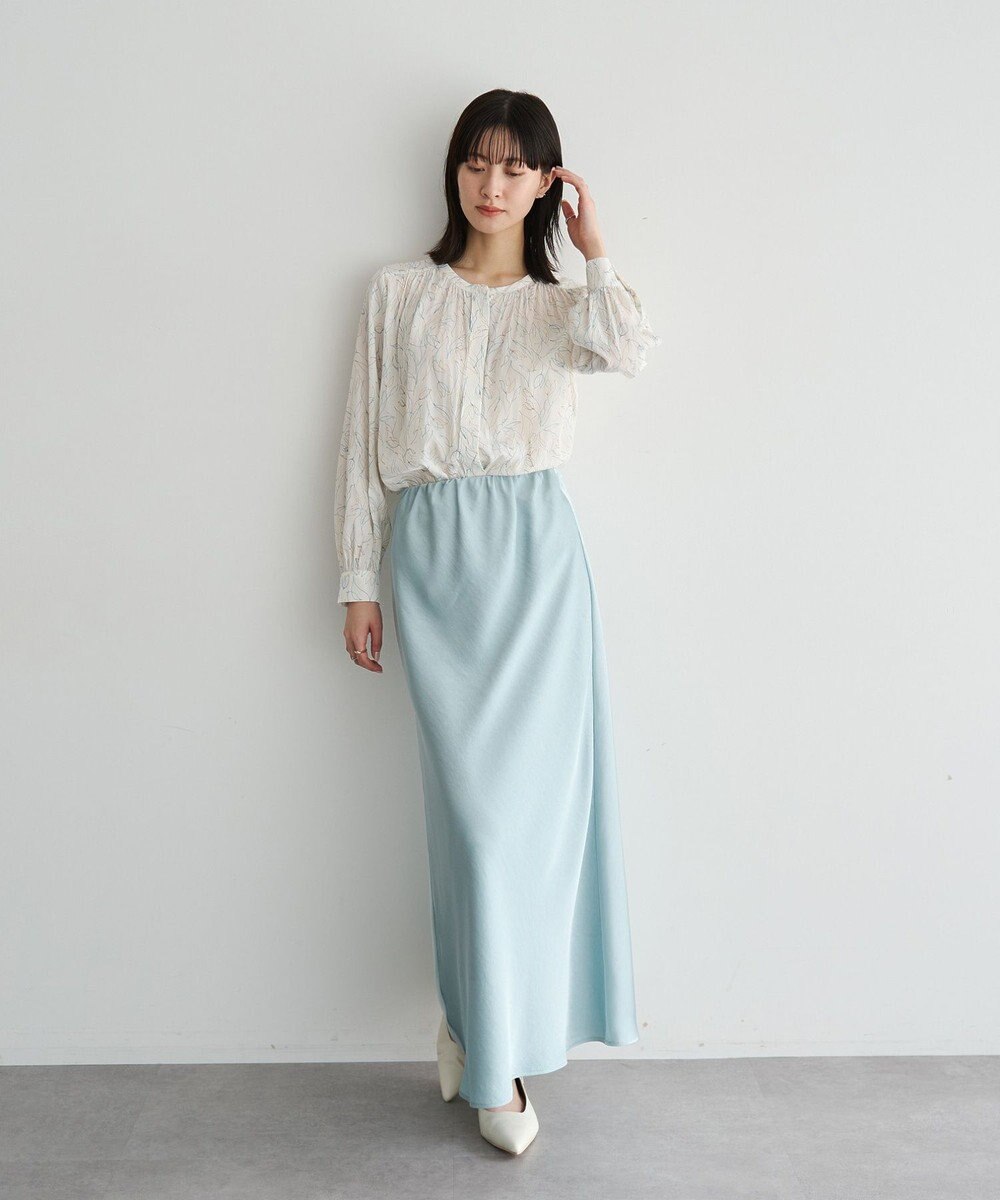 YECCA VECCA ラインフラワー柄ギャザーブラウス 