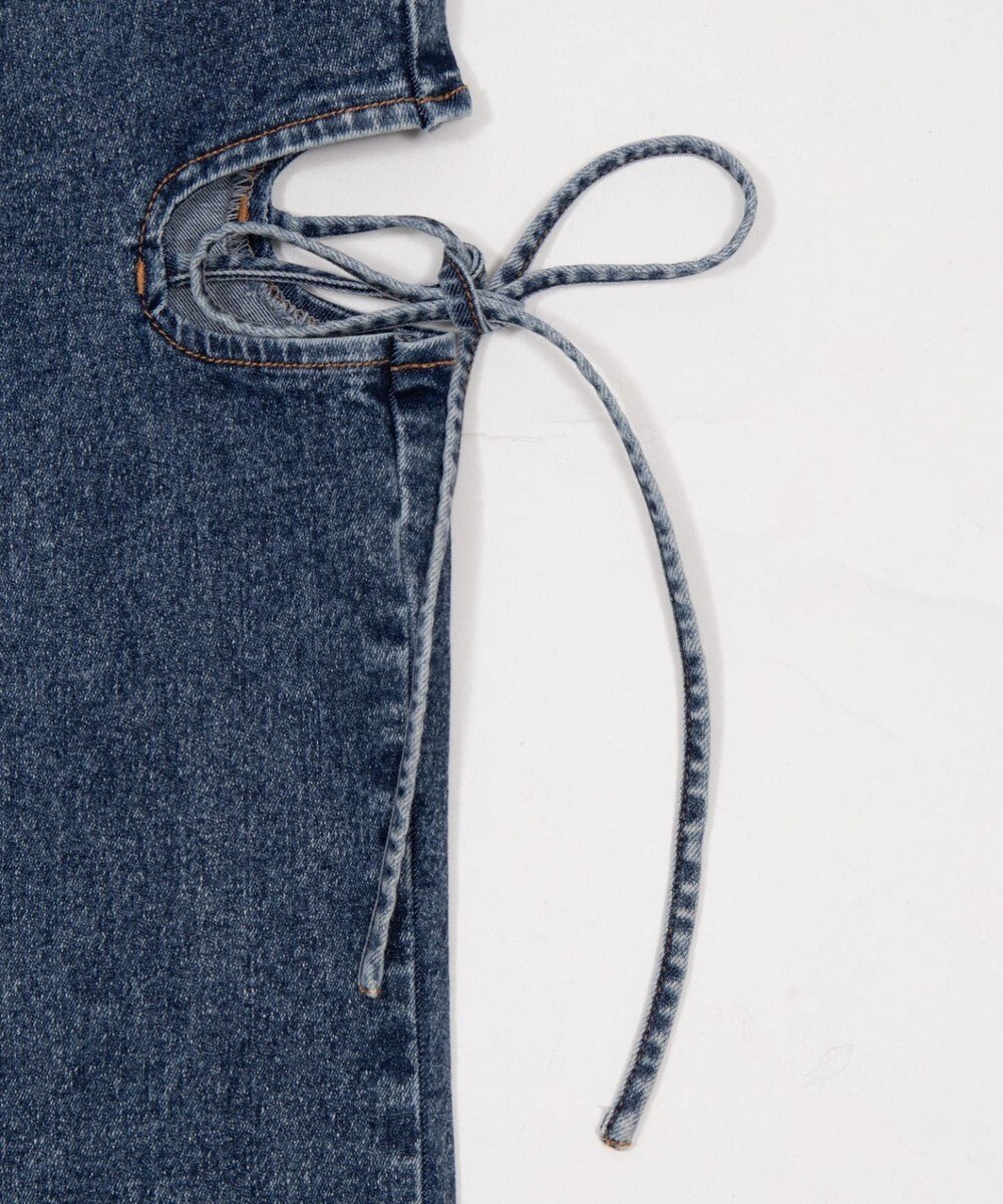 WEGO 【SMサイズ展開/伸びる】カットアウトリボンストレッチフレアデニムパンツ 
