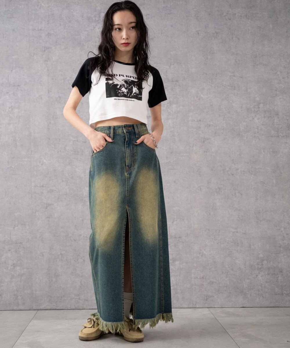 WEGO ヴィンテージウォッシュデニムロングスカート 