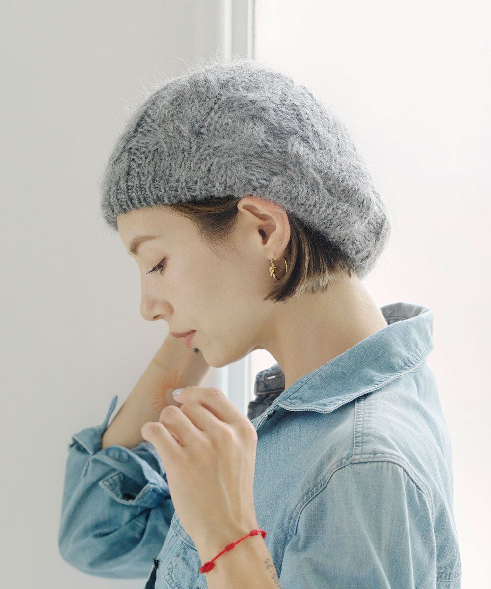 石田製帽 モヘアケーブルニット ベレー帽 