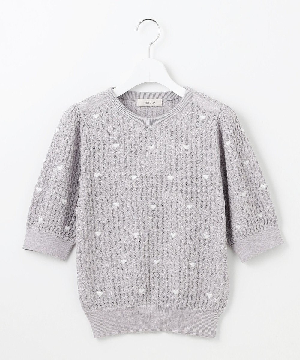 Feroux 【洗える】ハーフスリーブ ハート刺繍 ニット 