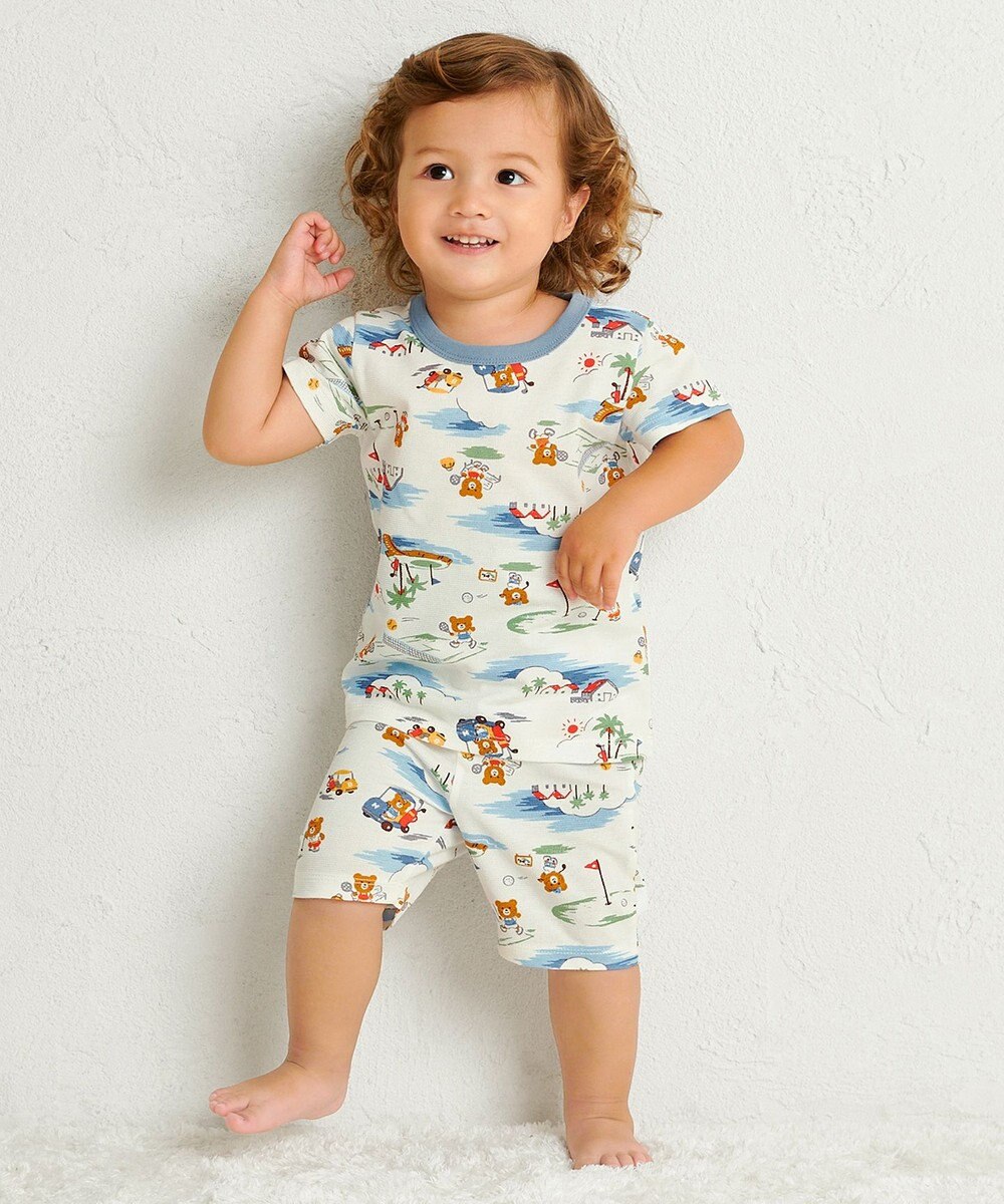 MIKI HOUSE HOT BISCUITS 【80-120cm】 リゾートビーンズ 腹巻き付き タック天竺素材 半袖パジャマ 