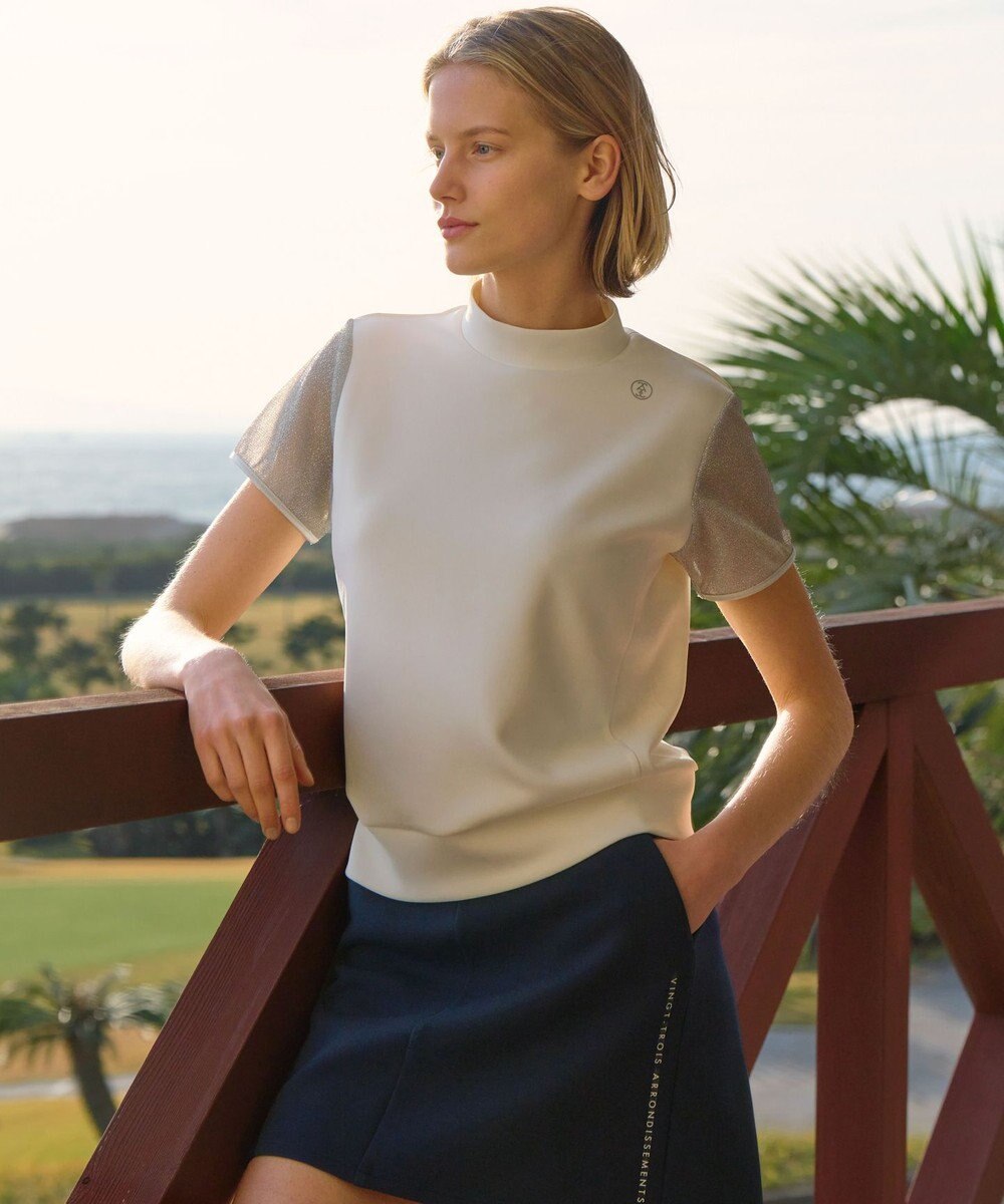 23区GOLF 【WOMEN】シアーラメ袖デザイン ライトダンボールモックネック 