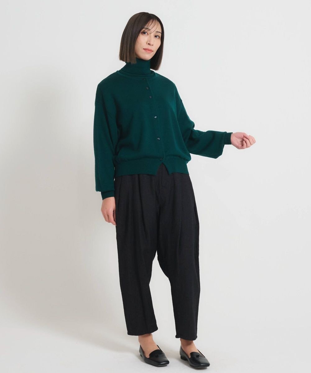 muuc 〈軽やかな尾州産リネンウール〉スラックスパンツ  　ロングシーズン 秋冬春 後ろウエストゴム有り ゆったりシルエット セットアップ可能  裏地有り 