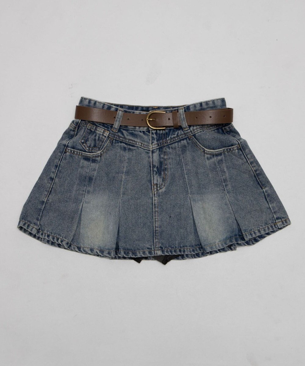 WEGO ベルト付きウォッシュドデニムミニスカパン 
