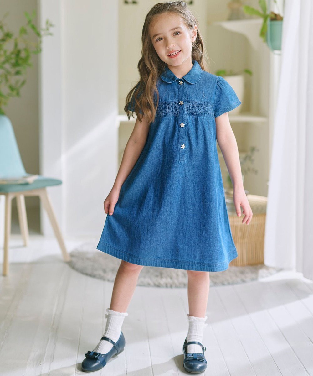 組曲 KIDS 【110-140㎝】 フラワーボタンデニムワンピース 