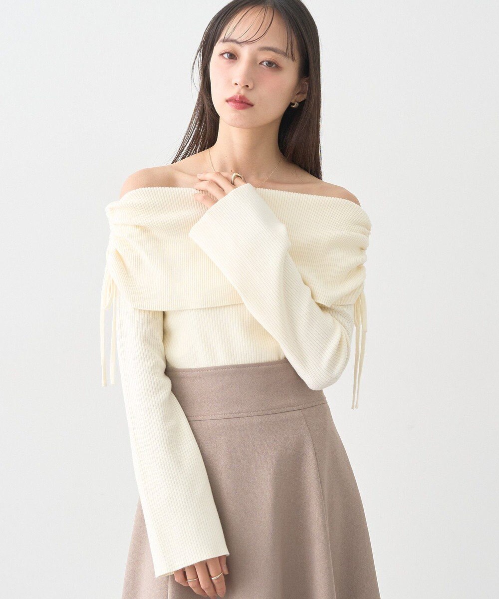 earth music&ecology リボンギャザーオフショルニットプルオーバー 