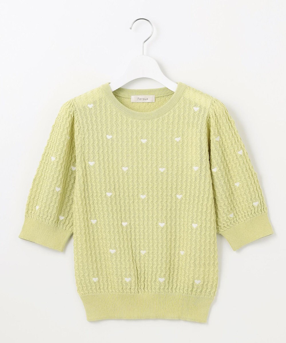 Feroux 【洗える】ハーフスリーブ ハート刺繍 ニット 