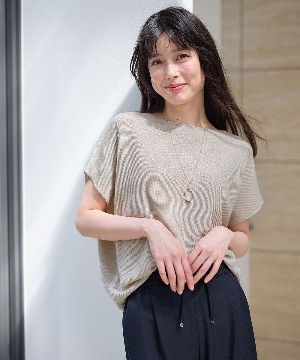 ANY 【洗濯機可/アンチピリング/UVカット】アクリルガーターフレンチスリーブニット 