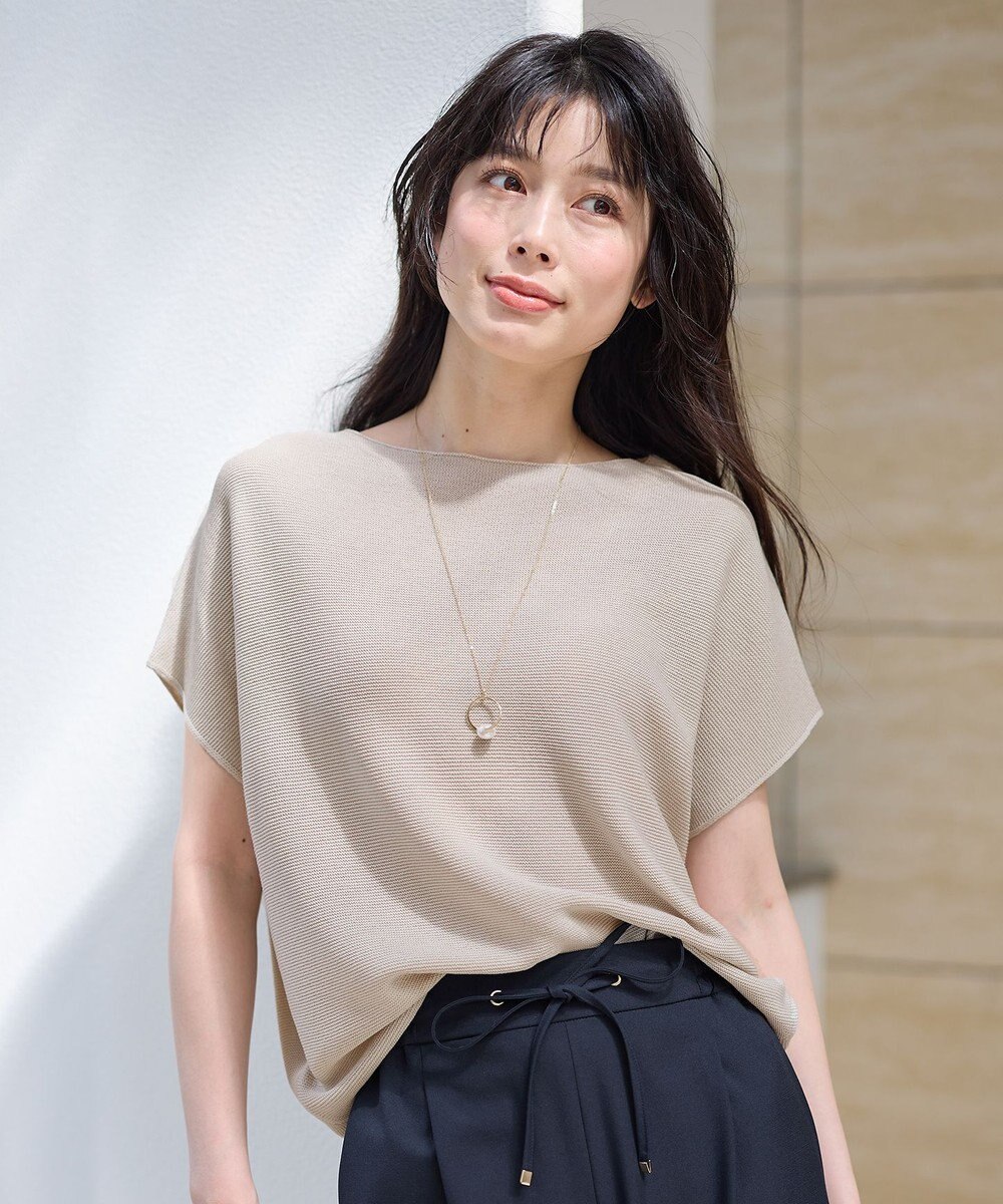 ANY 【洗濯機可/アンチピリング/UVカット】アクリルガーターフレンチスリーブニット 