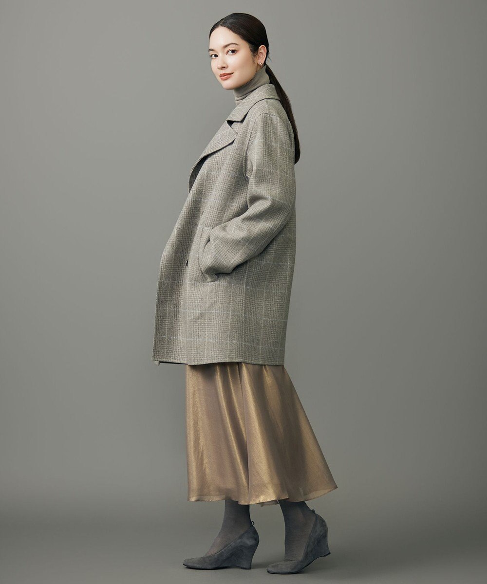 自由区 L 【17号サイズまで展開・カタログ掲載】ウールリバーチェック柄ダブルブレスト コート 