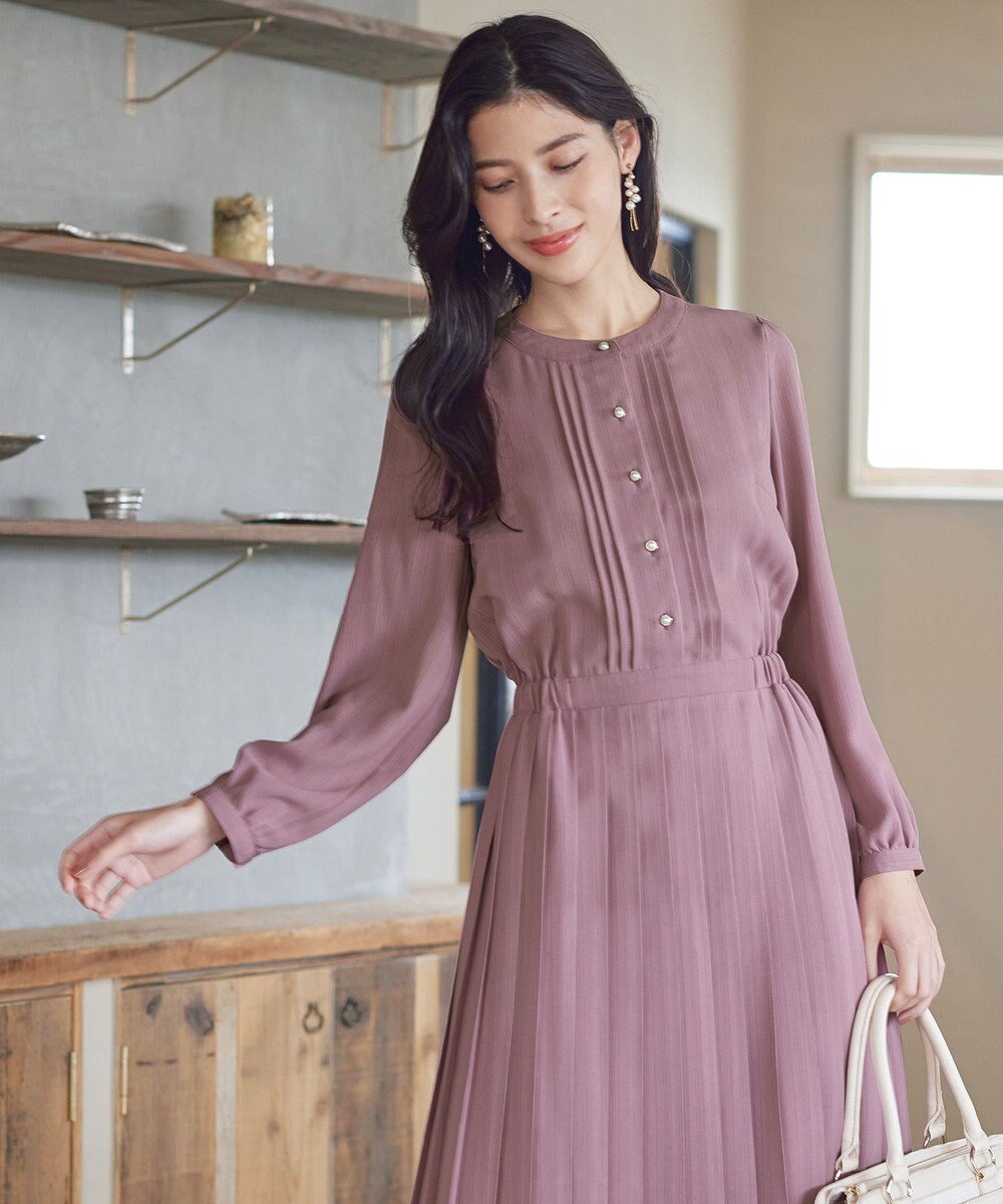 Tiaclasse 【新色追加・洗える】パールボタンプリーツワンピース 