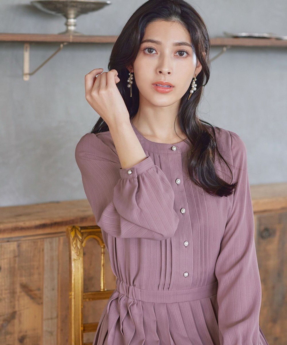 Tiaclasse 【新色追加・洗える】パールボタンプリーツワンピース 