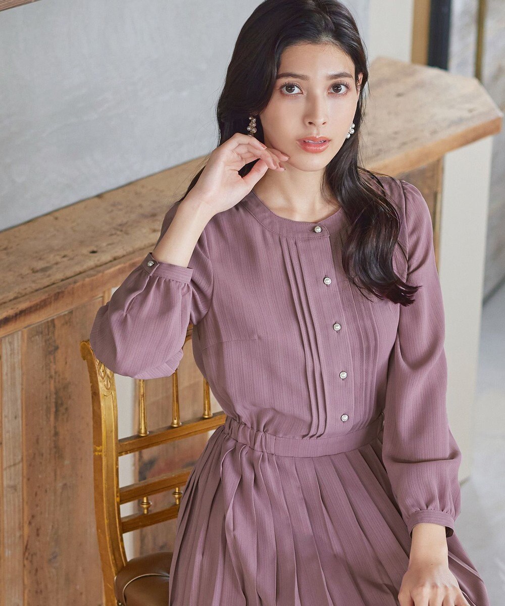 Tiaclasse 【新色追加・洗える】パールボタンプリーツワンピース 