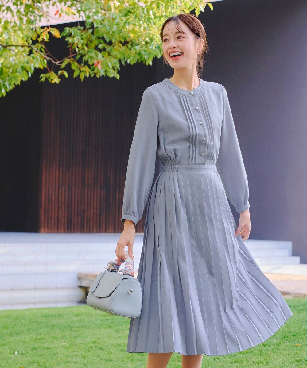 Tiaclasse 【新色追加・洗える】パールボタンプリーツワンピース 