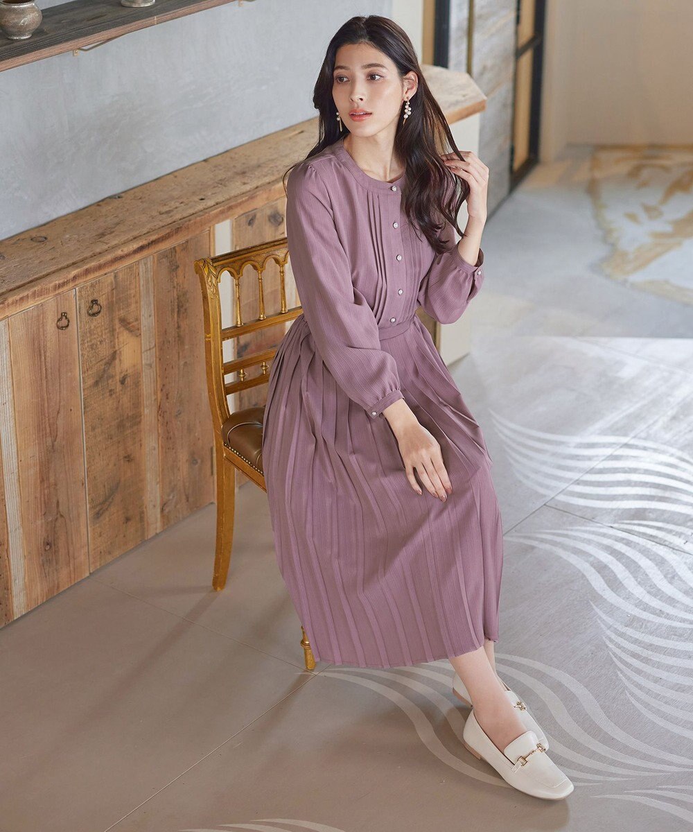 Tiaclasse 【新色追加・洗える】パールボタンプリーツワンピース 