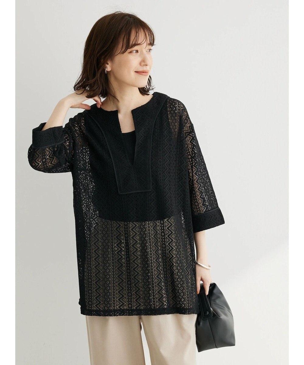 Green Parks カフタンレース７分袖ブラウス 