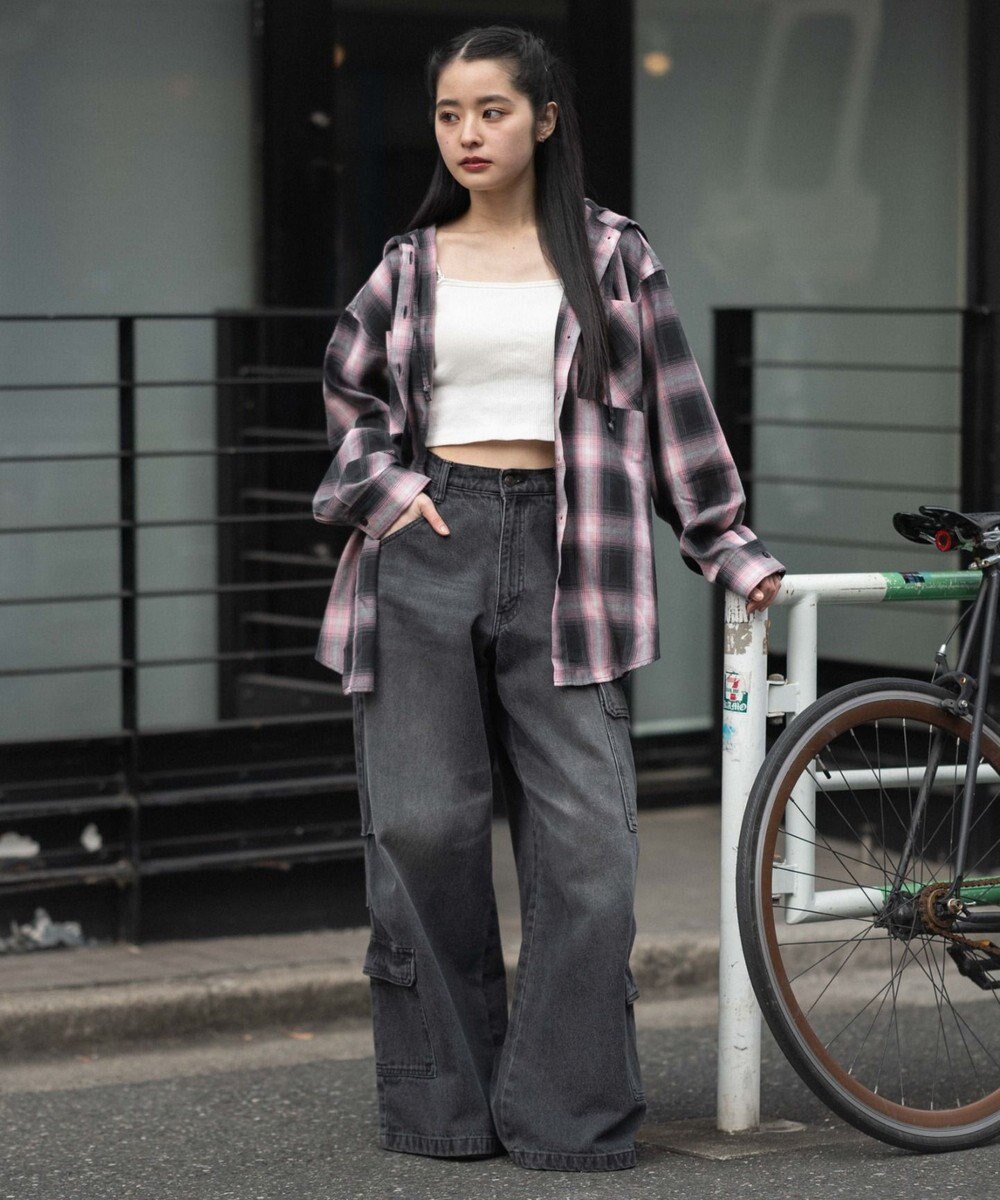 WEGO フードチェックシャツ 