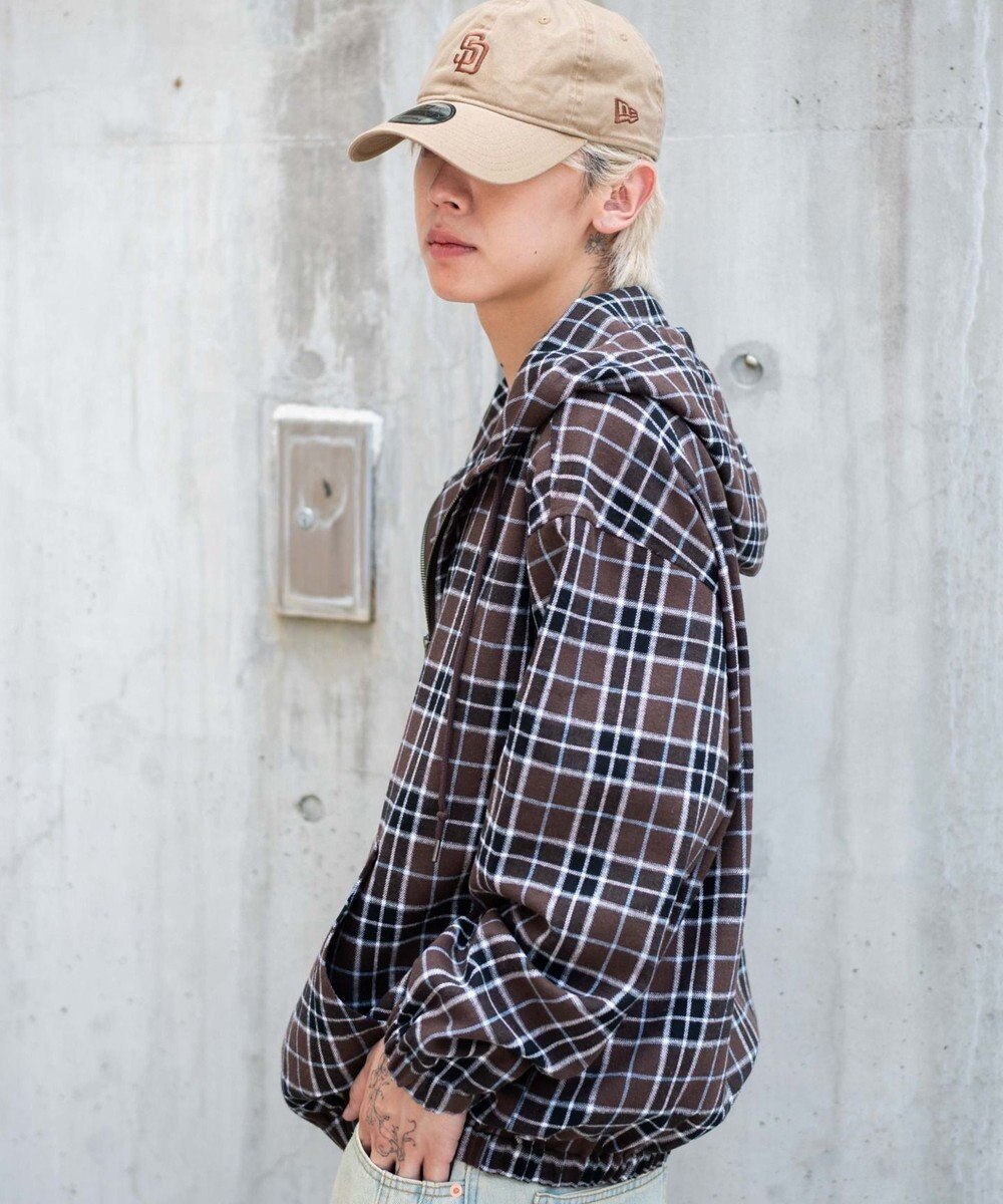 WEGO 【ユニセックス着用ITEM/MLサイズ展開】チェックグラフィックZIPパーカー（LS） 