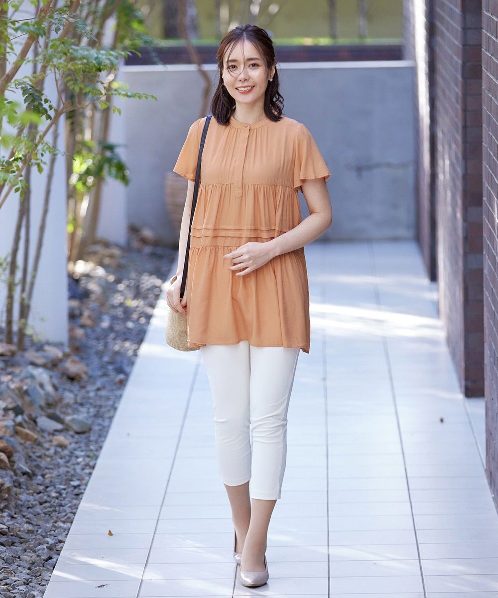 Tiaclasse 【洗える】バンドカラーティアードシャツチュニックブラウス 