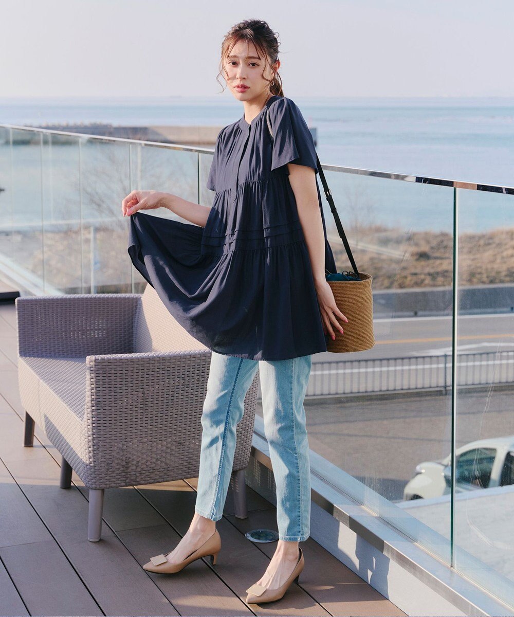 Tiaclasse 【洗える】バンドカラーティアードシャツチュニックブラウス 