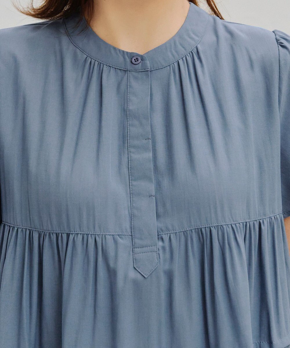 Tiaclasse 【洗える】バンドカラーティアードシャツチュニックブラウス 