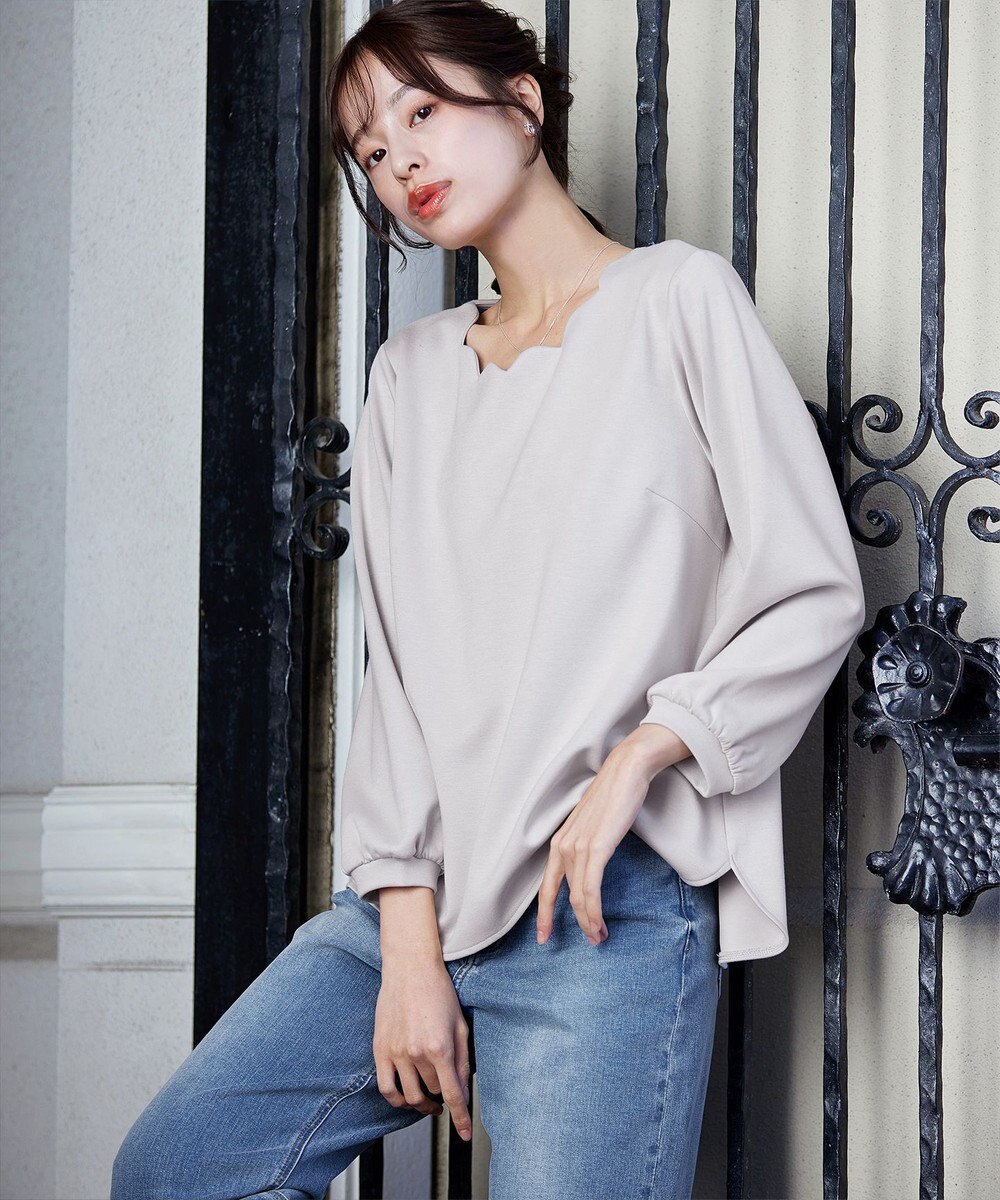 Tiaclasse 【洗える】【ふわもち美すふれ】スカラップカットソー 