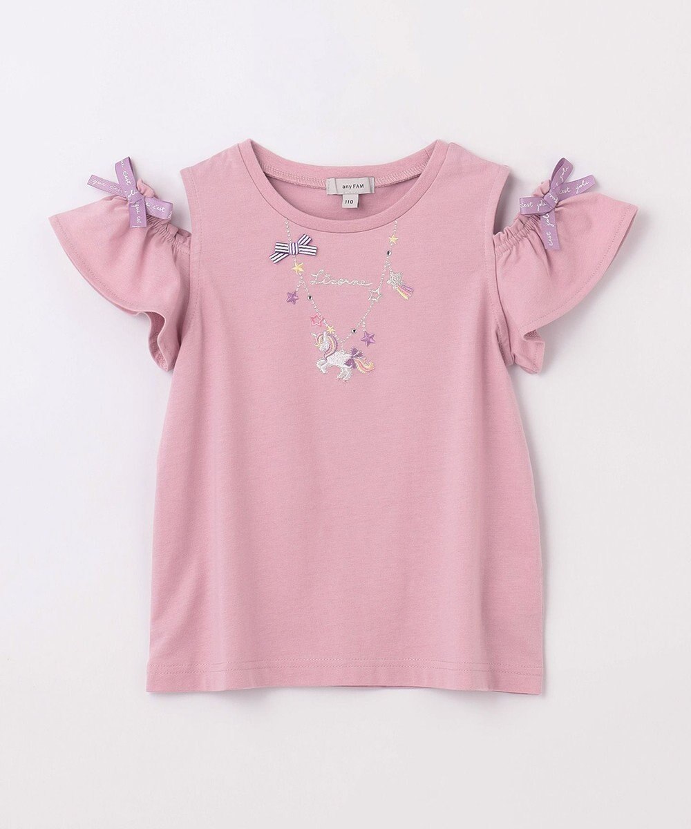 ANY KIDS 刺繍 オン・オフショルダー Tシャツ 