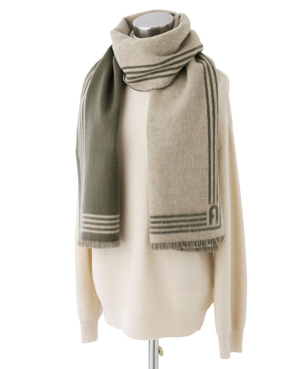 MOONBAT FURLA ウール100%リバーシブルジャカードマフラー/幅40cm 