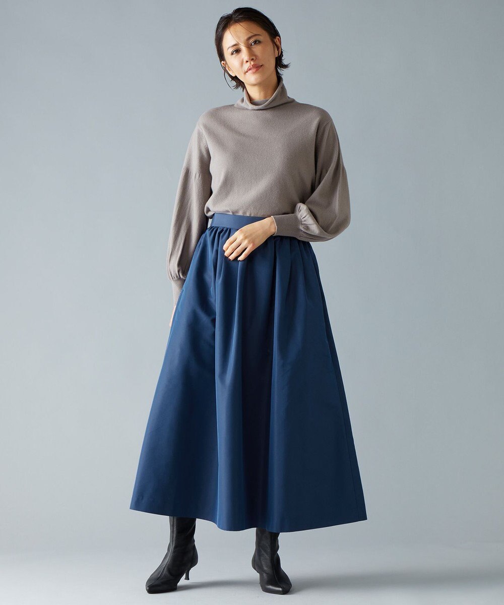 自由区 【洗える】ソフトウールハイゲージパフスリーブハイネック ニット 