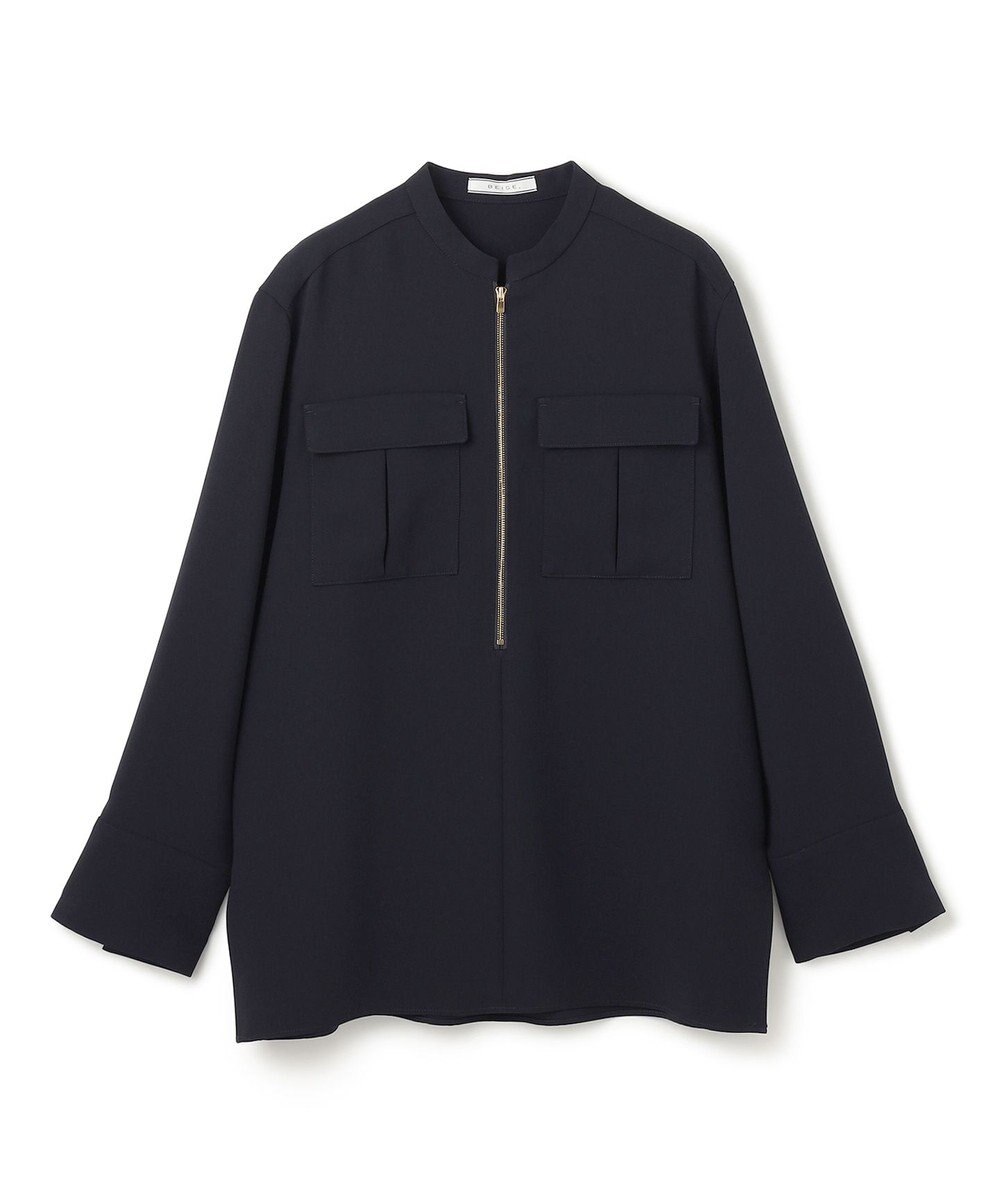 BEIGE， 【洗える】JASMINE / スタンドカラージップブラウス 