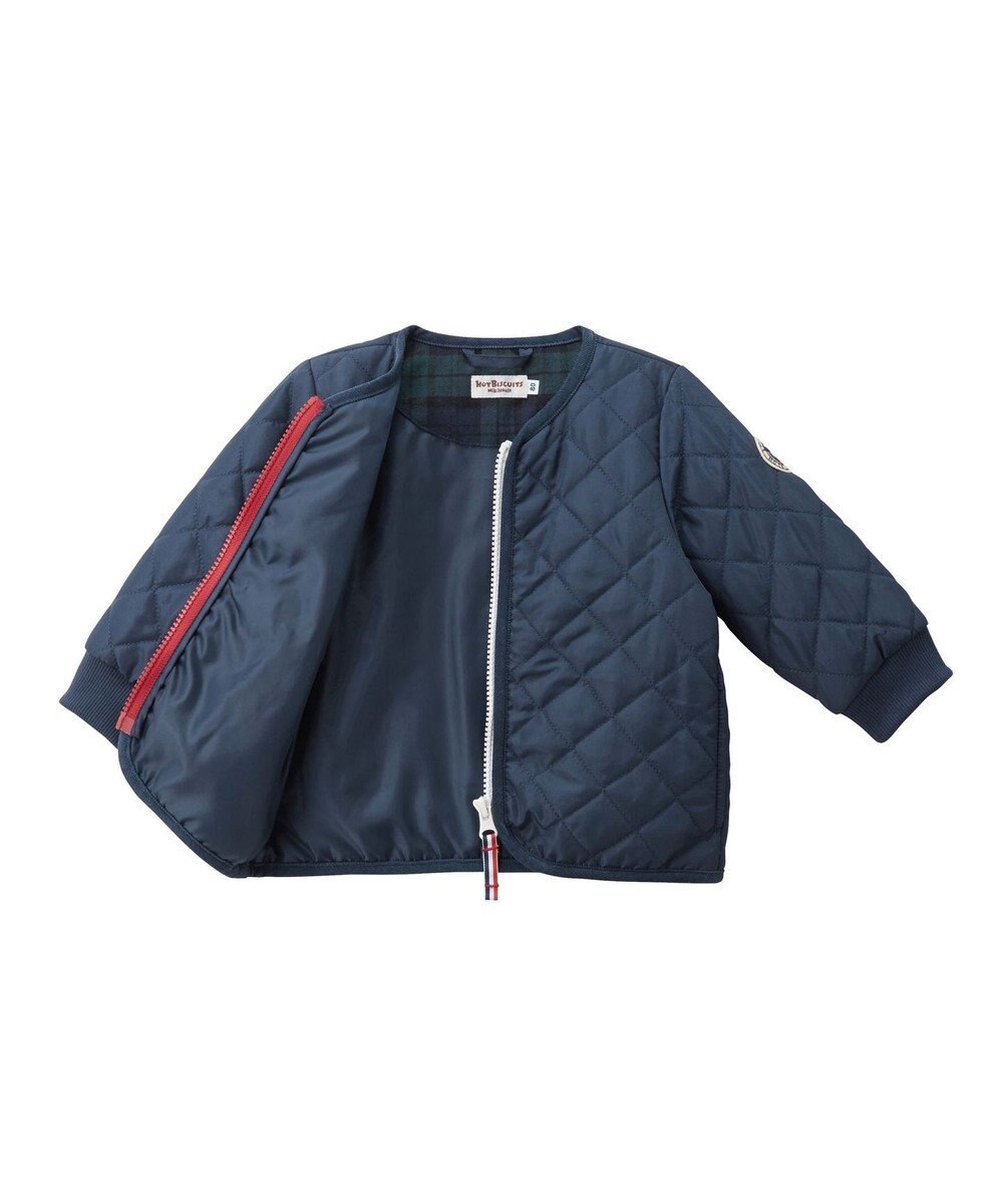 MIKI HOUSE HOT BISCUITS 【80-120cm】 抗菌・抗ウィルス ノーカラー キルティング 中綿ジャンパー 