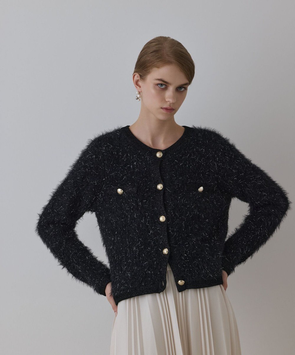 GRACE CONTINENTAL ノーカラーフェザーニットカーディガン 