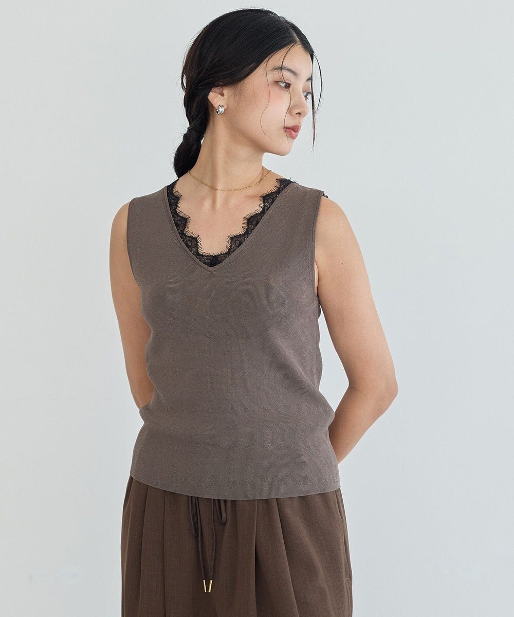 YECCA VECCA 【マシンウォッシャブル】レースニットアンサンブル 