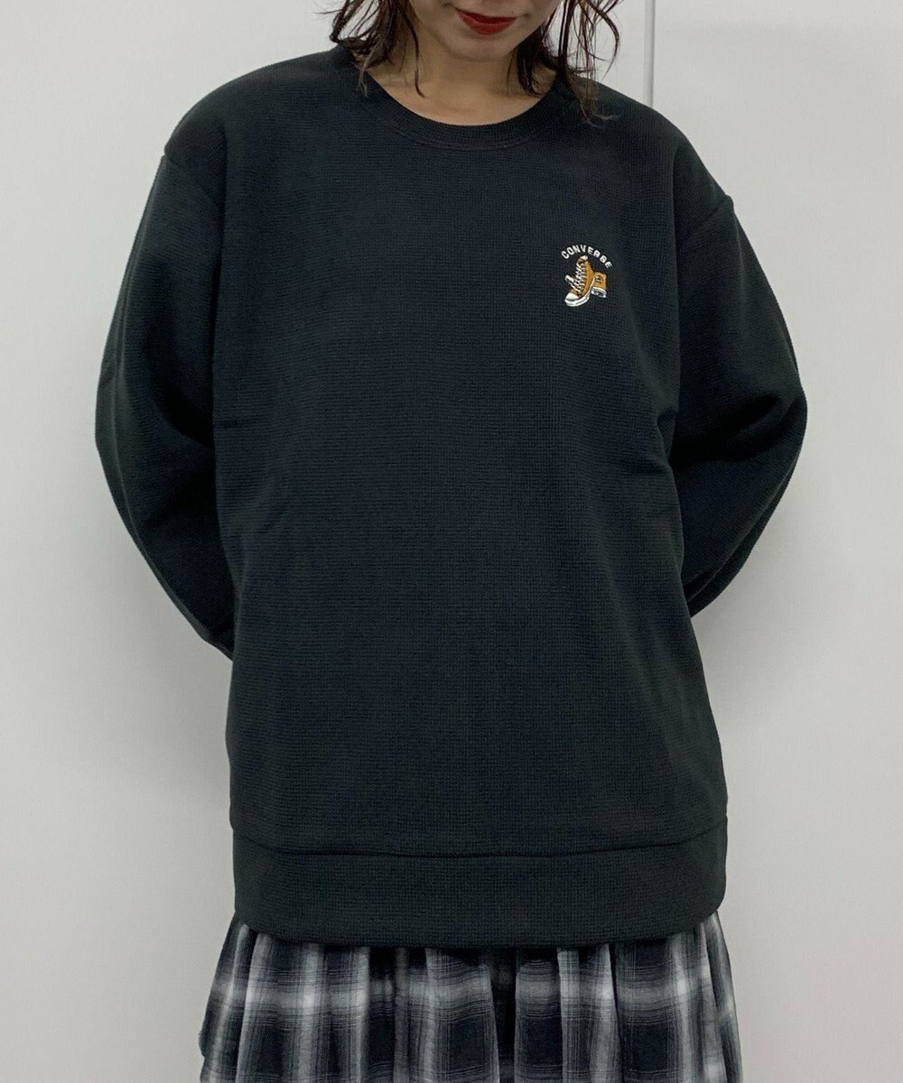 WEGO 【ユニセックス着用ITEM】ワッフルフリースOP刺繍クルートレーナー 