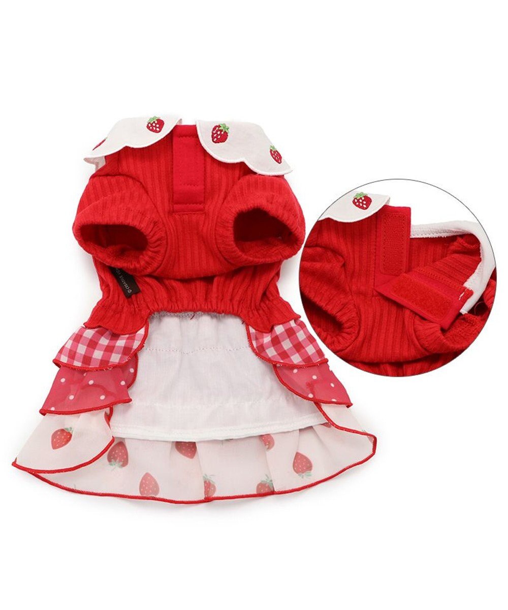 PET PARADISE ペットパラダイス 苺刺繍 ワンピース  スカラップカラー 《レッド》 小型犬 