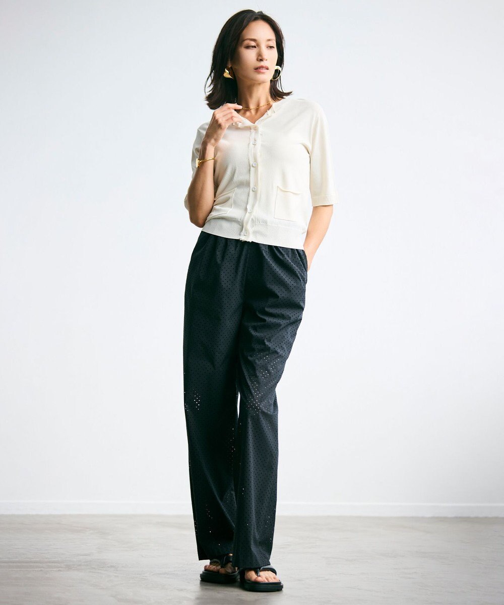 BEIGE， 【洗える】VALOIS / ジョーゼットトリム半袖カーディガン 