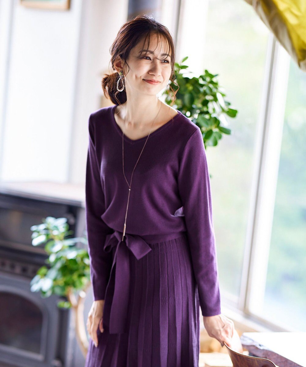 Tiaclasse L 【洗える】1枚で着映えするチェック柄編みニットワンピース 