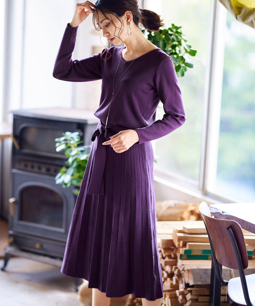 Tiaclasse L 【洗える】1枚で着映えするチェック柄編みニットワンピース 