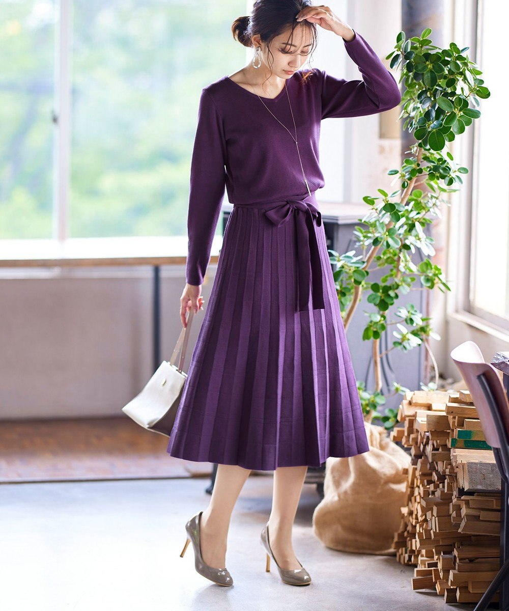 Tiaclasse L 【洗える】1枚で着映えするチェック柄編みニットワンピース 