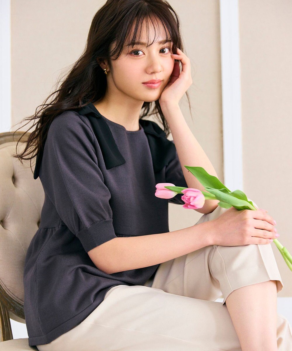 Feroux 肩リボン ペプラムニット 